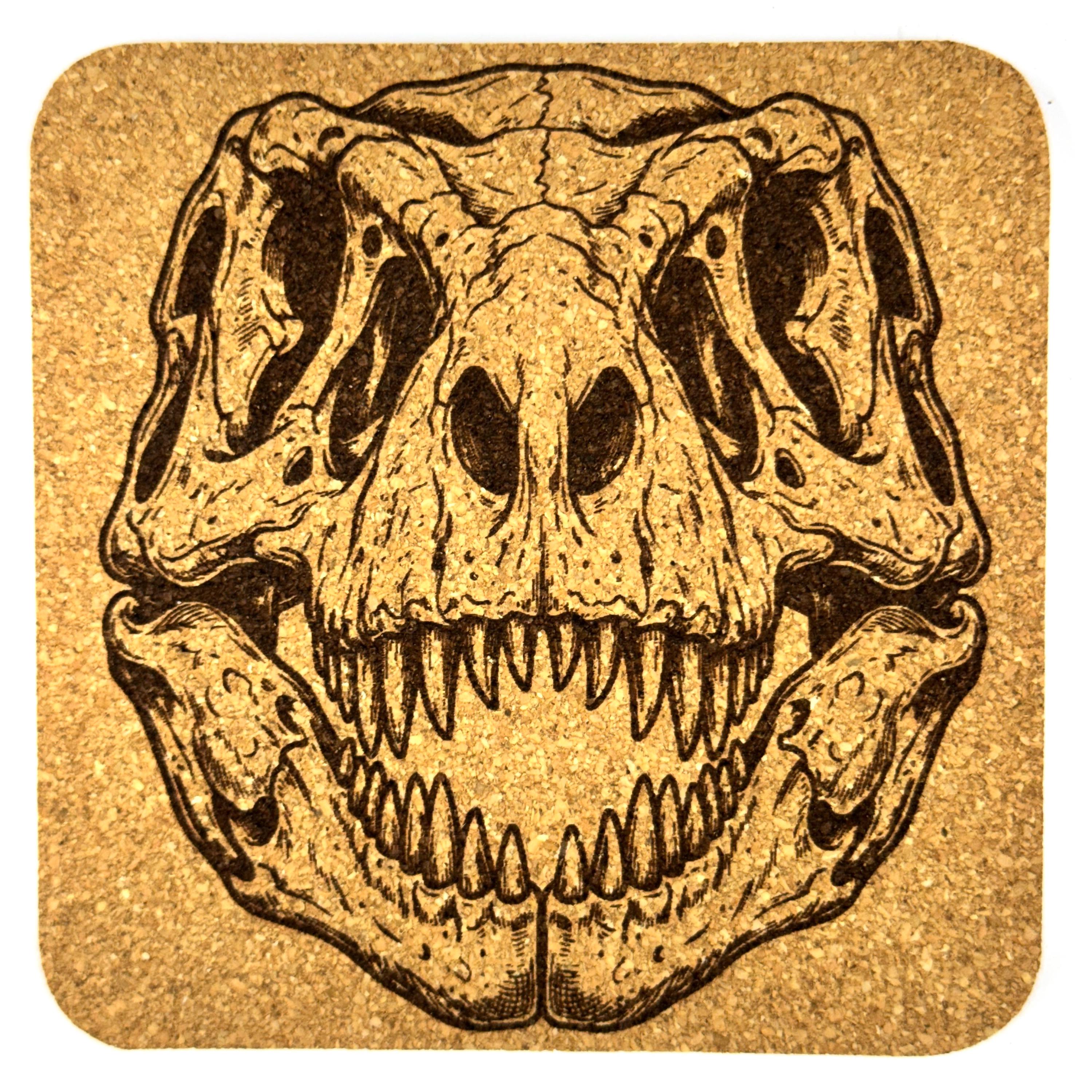 Dinosaur Skull Cork Coasters, Tyrannosaurus Rex and Triceratops Fossil Table Decor