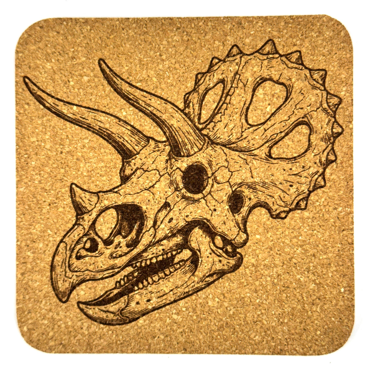 Dinosaur Skull Cork Coasters, Tyrannosaurus Rex and Triceratops Fossil Table Decor