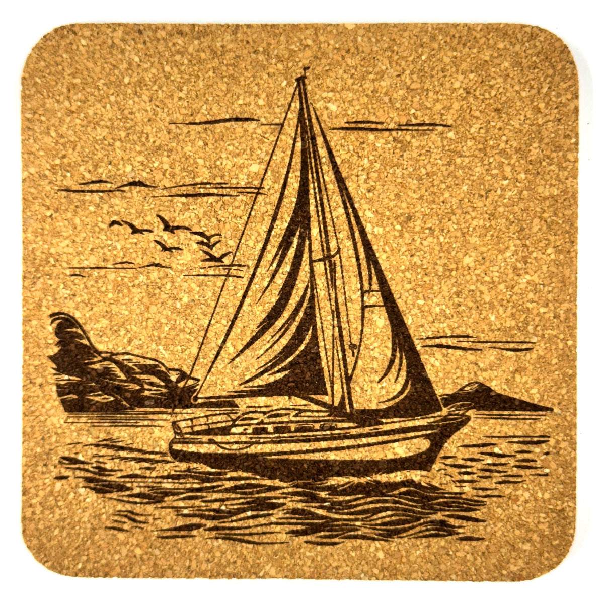 Sailboat Cork Coasters, Vintage Nautical Coastal Lakehouse Boat Scene Table Decor
