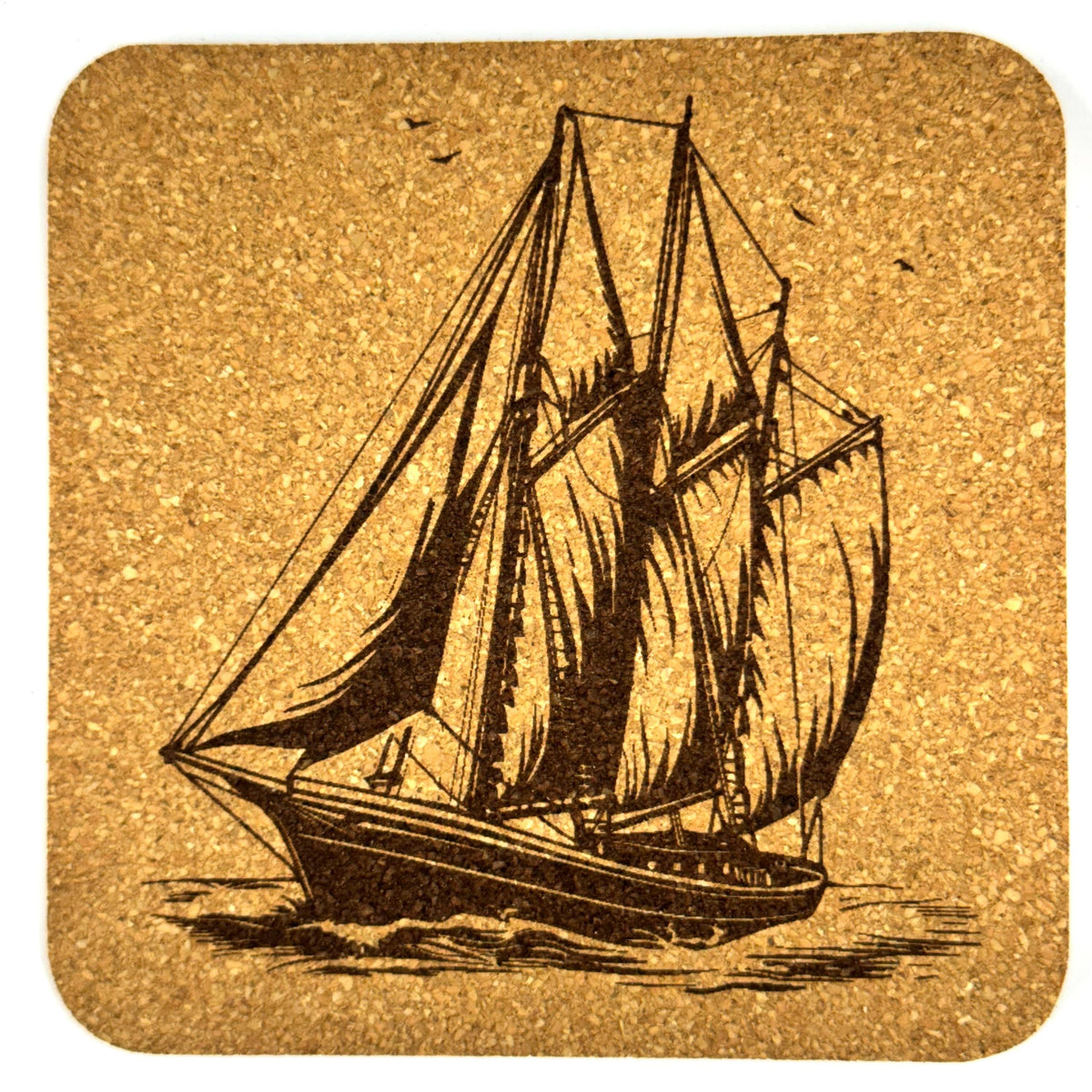 Tall Ship Cork Coasters, Vintage Schooner Nautical Sailing Boat Table Decor