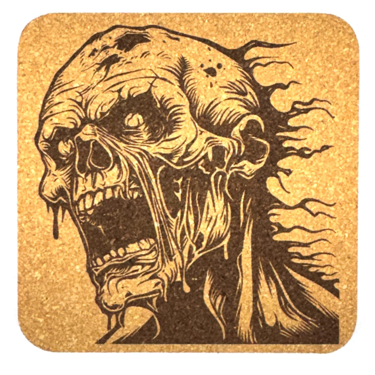 Zombie Face Cork Coasters, Undead Horror Skull Close Up Table Decor