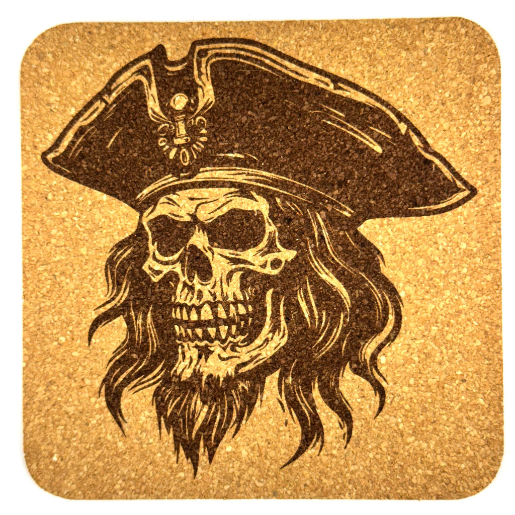 Pirate Skull Cork Coasters, Jolly Roger Skeleton Buccaneer Table Decor