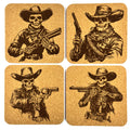 Cowboy Skeleton Cork Coasters, Wild West Gunslinger Skull Western Decor