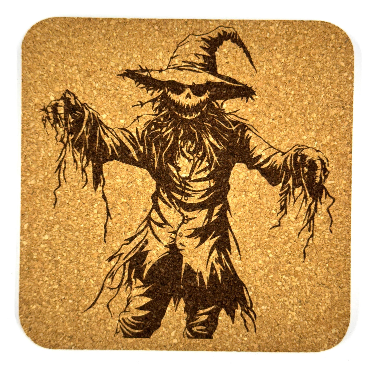 Creepy Scarecrow Cork Coasters, Haunted Farm Halloween Fall Decor Set