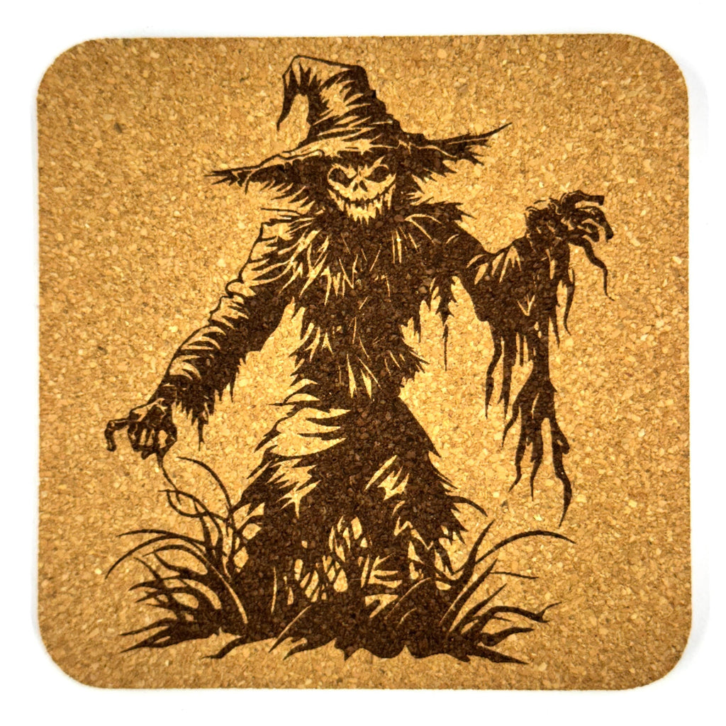 Creepy Scarecrow Cork Coasters, Haunted Farm Halloween Fall Decor Set