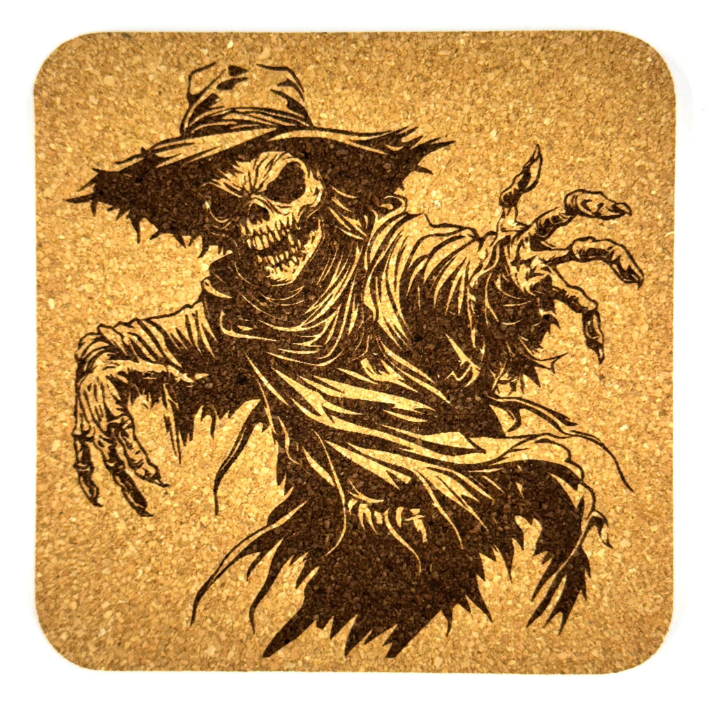 Creepy Scarecrow Coasters, Haunted Halloween Cork Coaster Set, Animated Scarecrow Decor