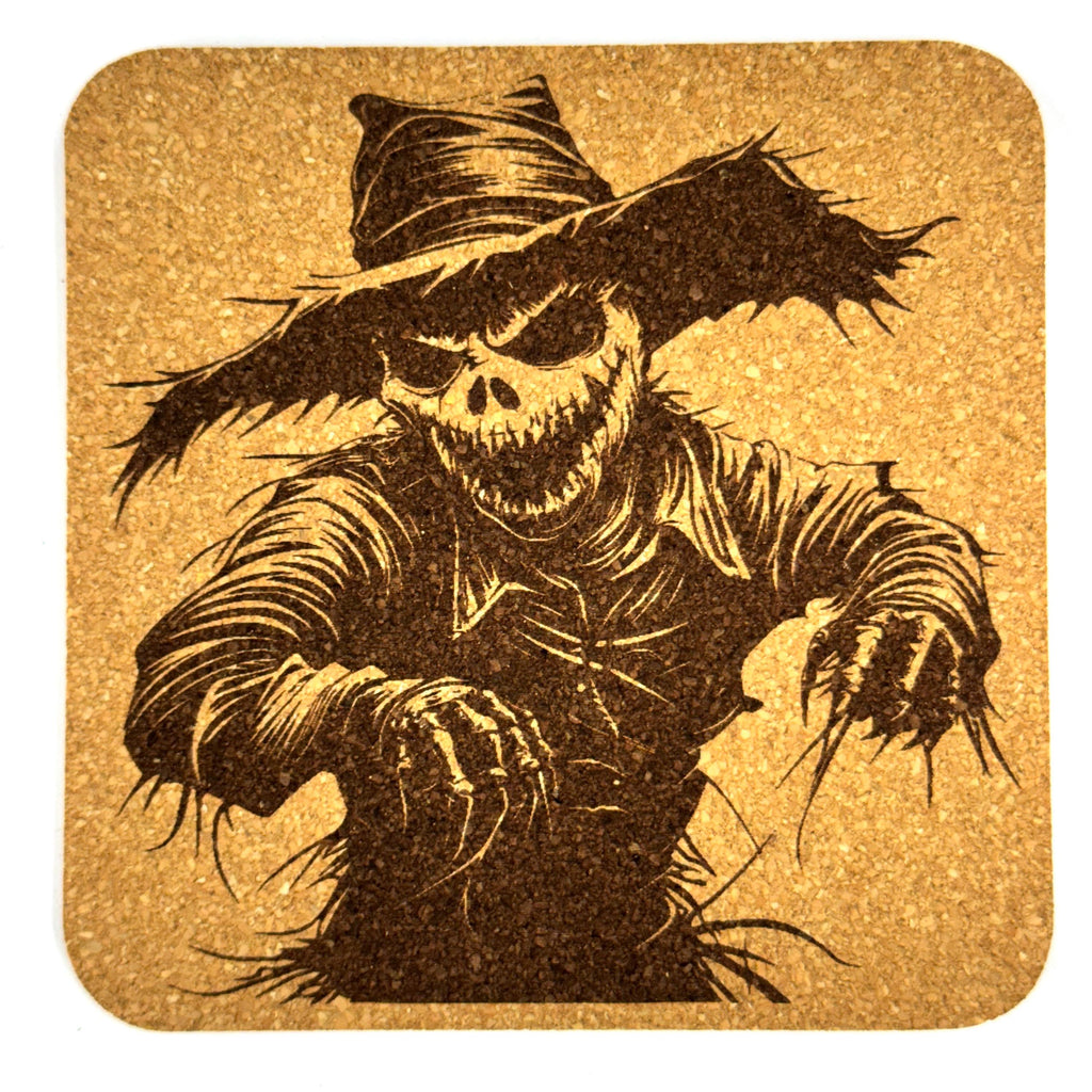 Creepy Scarecrow Coasters, Haunted Halloween Cork Coaster Set, Animated Scarecrow Decor