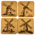 Windmill Cork Coaster Set, Rustic Farmhouse Drink Coasters