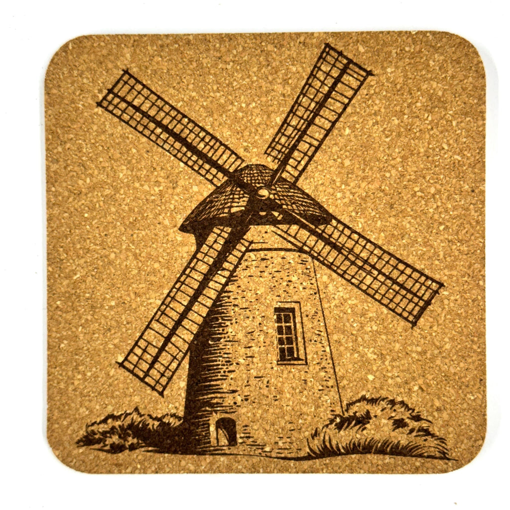 Windmill Cork Coaster Set, Rustic Farmhouse Drink Coasters