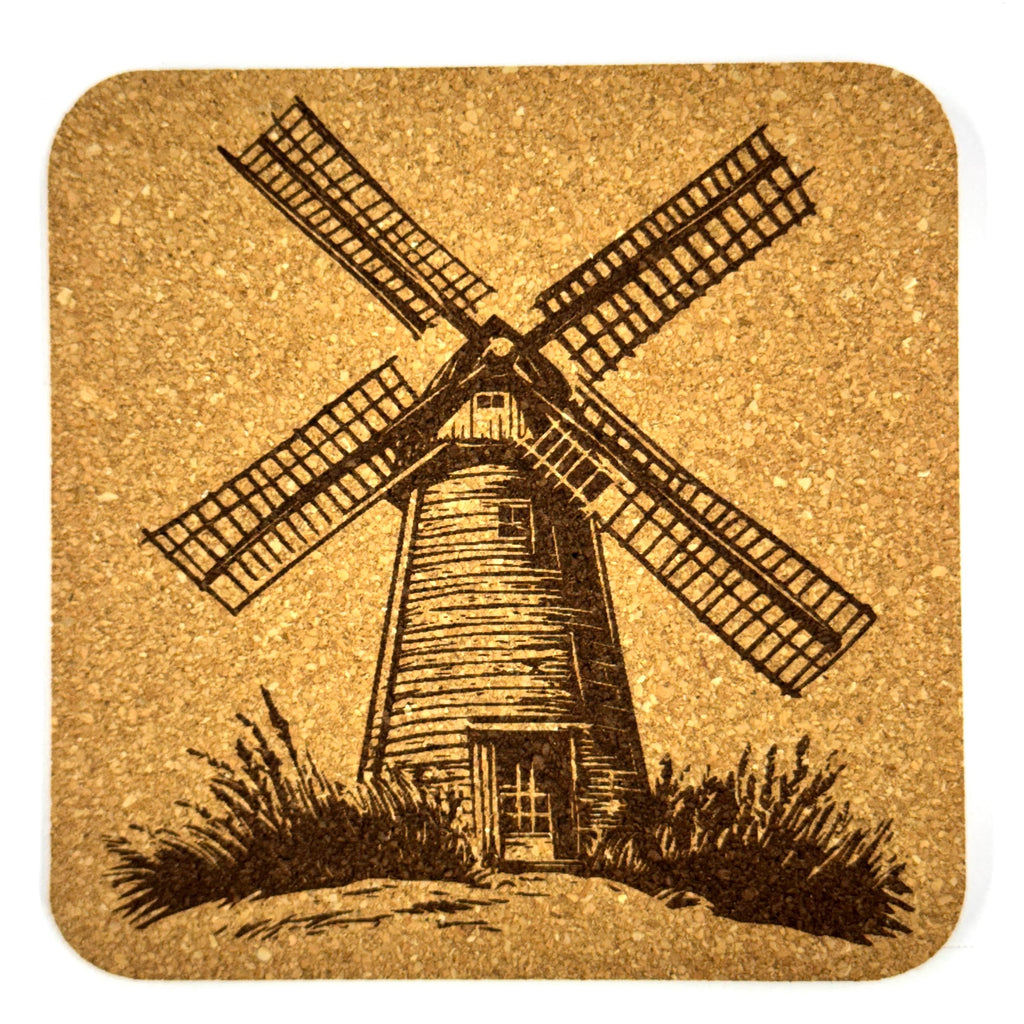 Windmill Cork Coaster Set, Rustic Farmhouse Drink Coasters