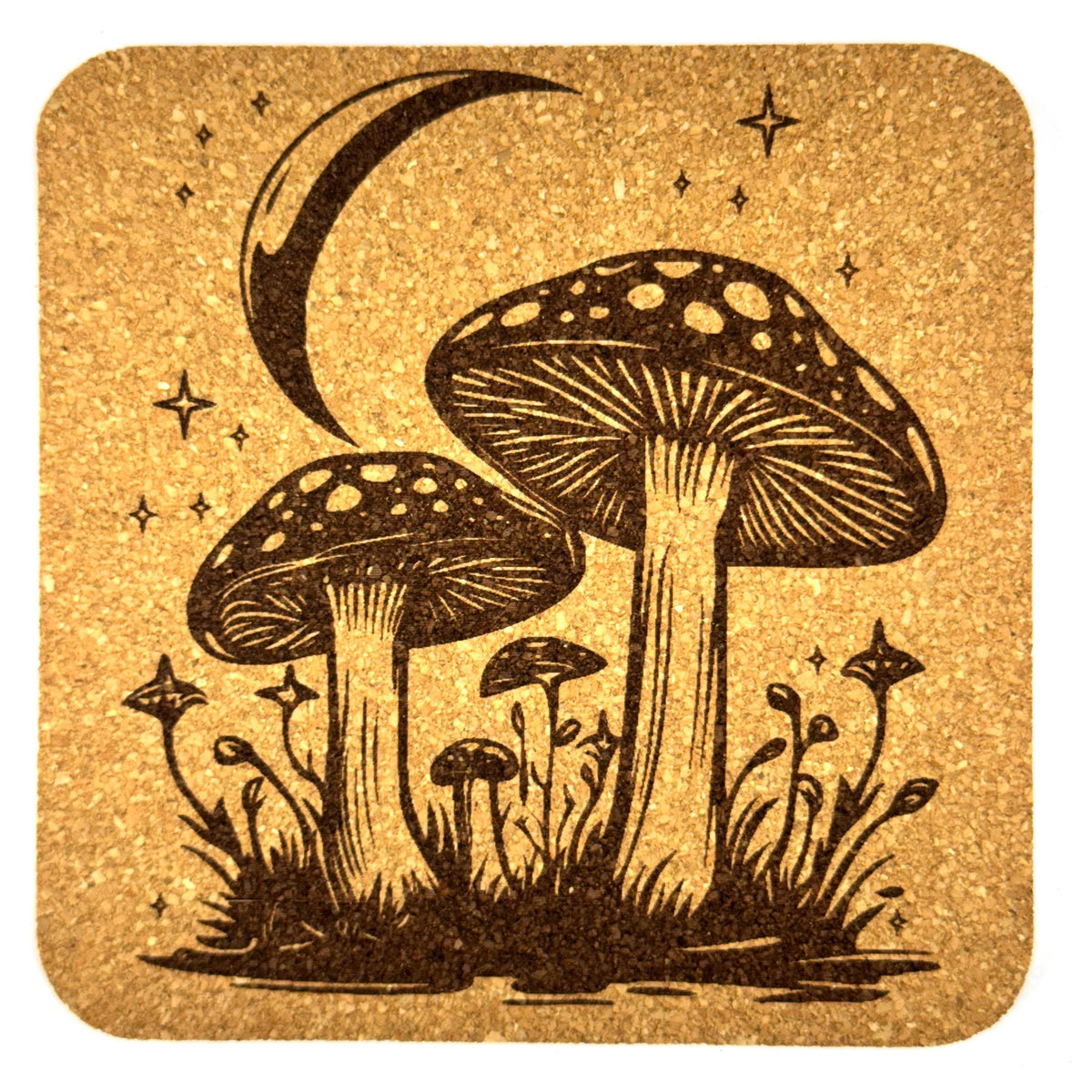 Mystical Mushroom Cork Coaster Set, Cottagecore Fantasy Drink Coasters