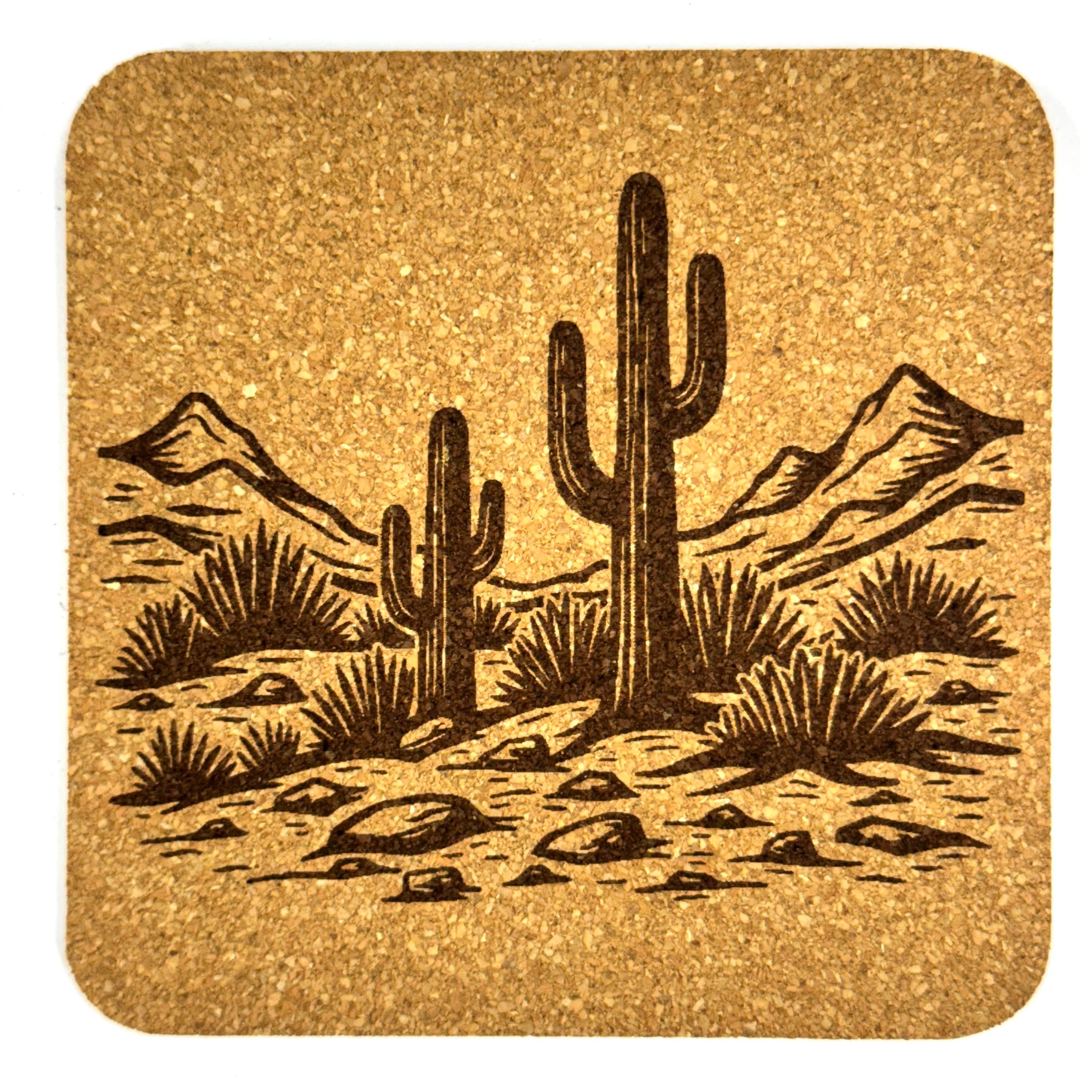 Southwest Desert Cork Coaster Set, Cactus Landscape Drink Coasters