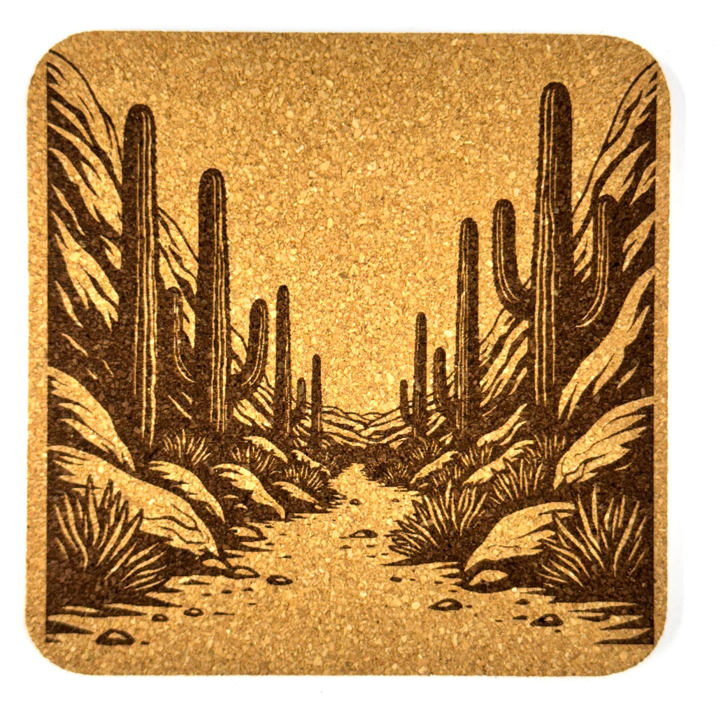 Southwest Desert Cork Coaster Set, Cactus Landscape Drink Coasters