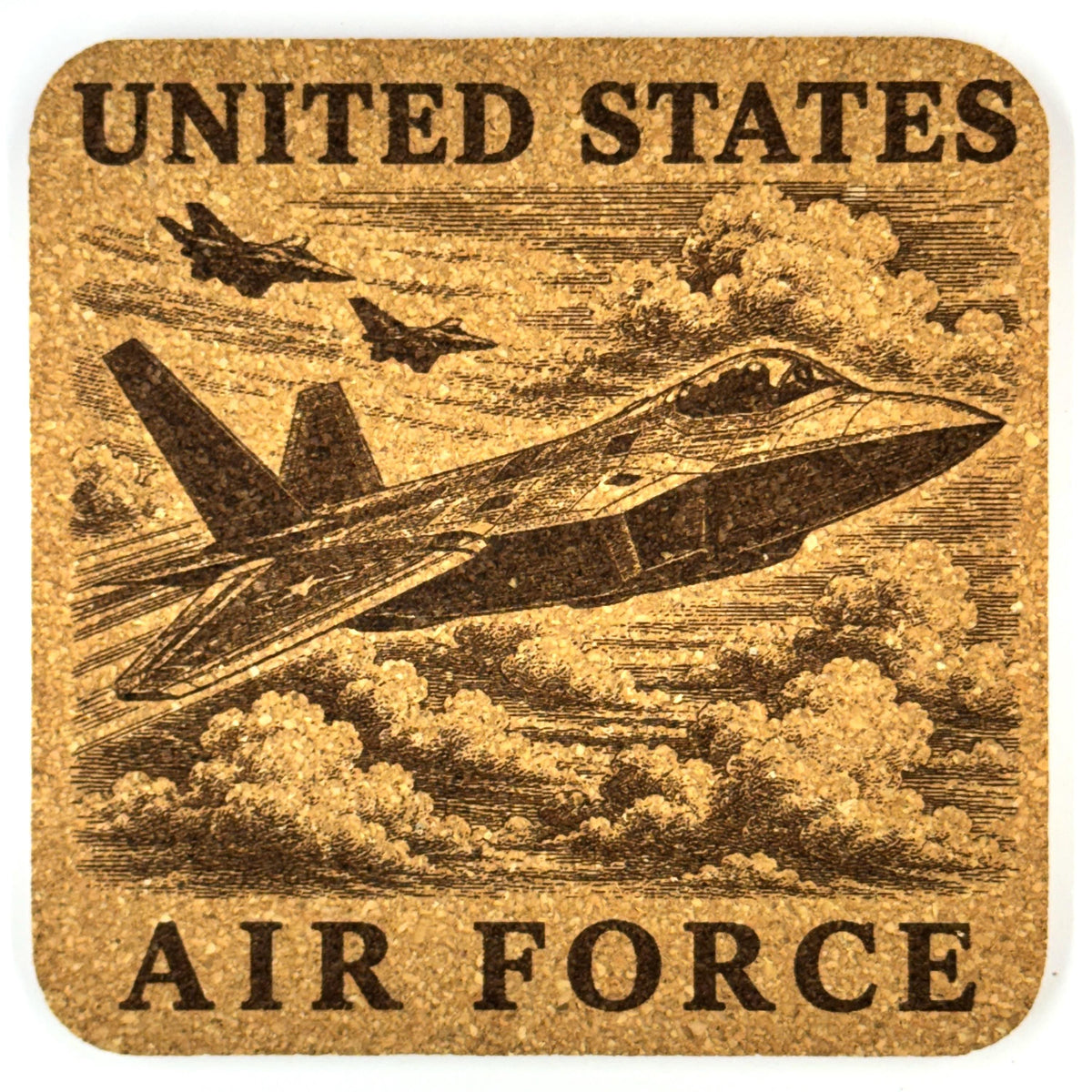 United States Air Force Cork Coaster Set, 4 Pack of Military Tribute Engraved Coasters
