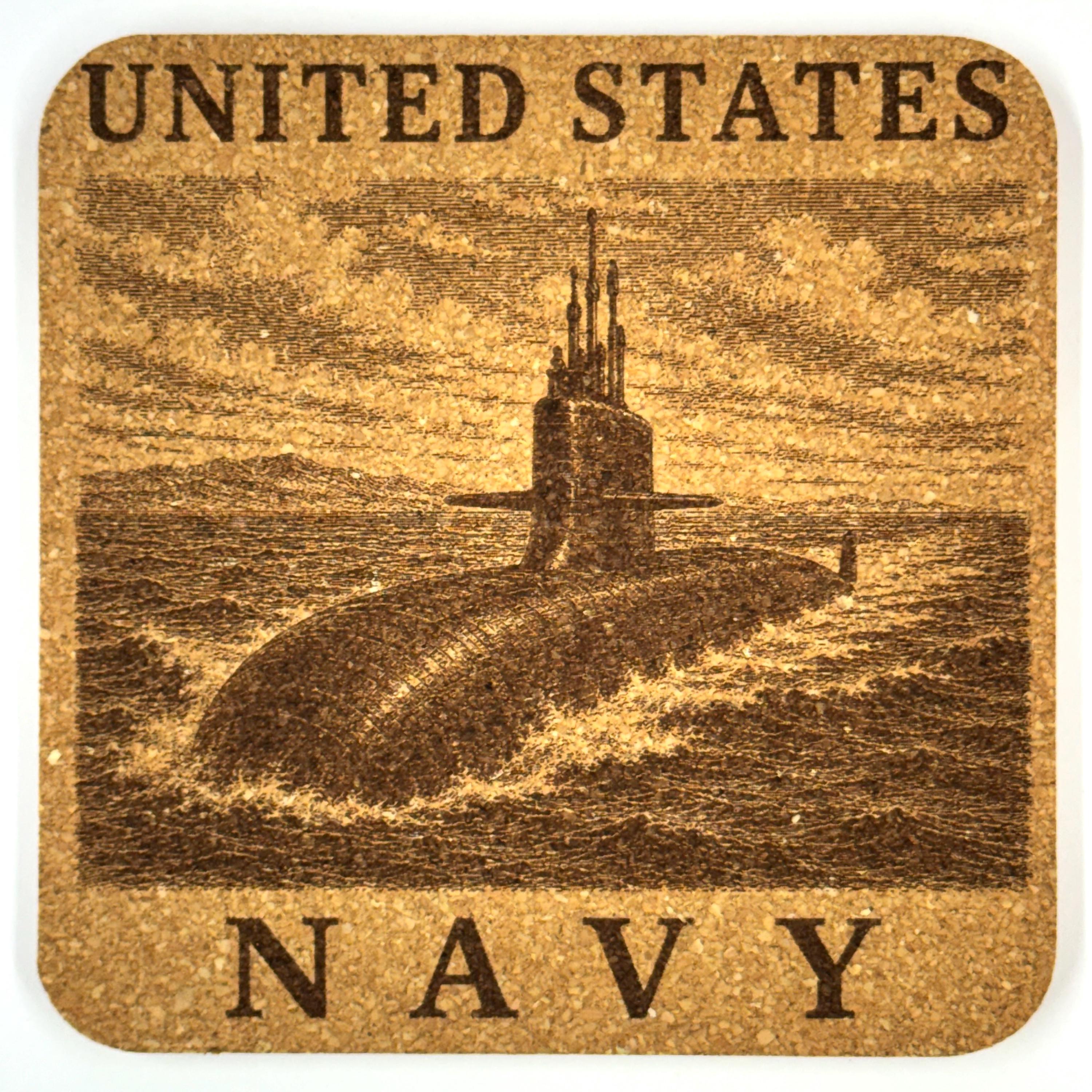 United States Navy Cork Coaster Set, 4 Pack of Military Tribute Engraved Coasters