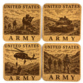 United States Army Cork Coaster Set, 4 Pack of Military Tribute Engraved Coasters
