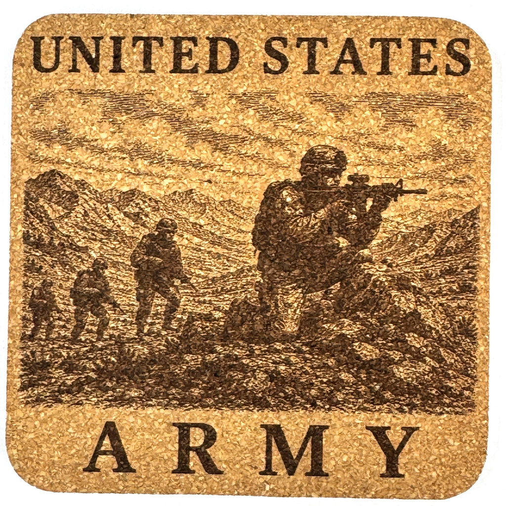 United States Army Cork Coaster Set, 4 Pack of Military Tribute Engraved Coasters