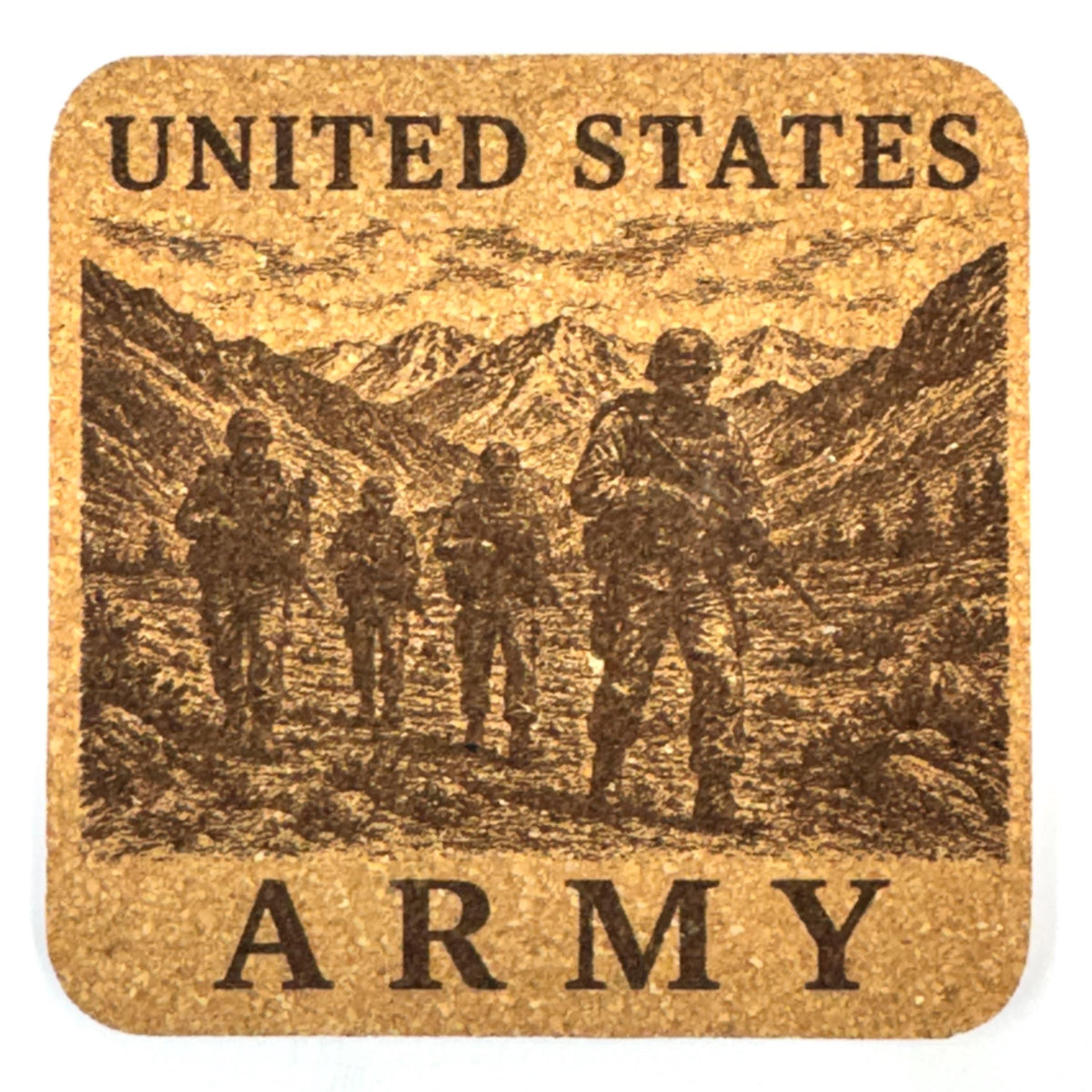 United States Army Cork Coaster Set, 4 Pack of Military Tribute Engraved Coasters