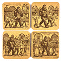 Bigfoot and Friends at the Carnival – Laser Engraved Cork Coaster Set