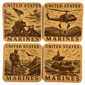 United States Marines Cork Coaster Set, 4 Pack of Military Tribute Laser Engraved Coasters