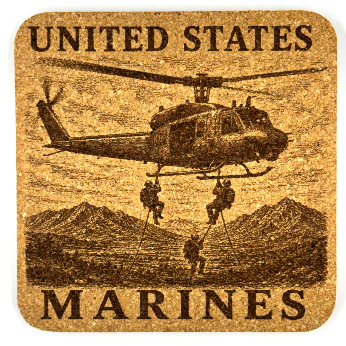 United States Marines Cork Coaster Set, 4 Pack of Military Tribute Laser Engraved Coasters