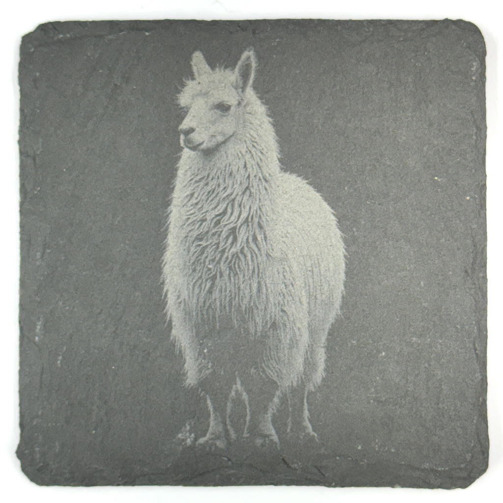 Llama Slate Coaster Set of 4, Rustic Engraved Farm Animal Drink Coasters