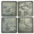 Frog Slate Coaster Set of 4, Rustic Engraved Nature Drink Coasters