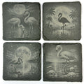 Moonlit Flamingo Slate Coaster Set, Tropical Bird Drink Coasters