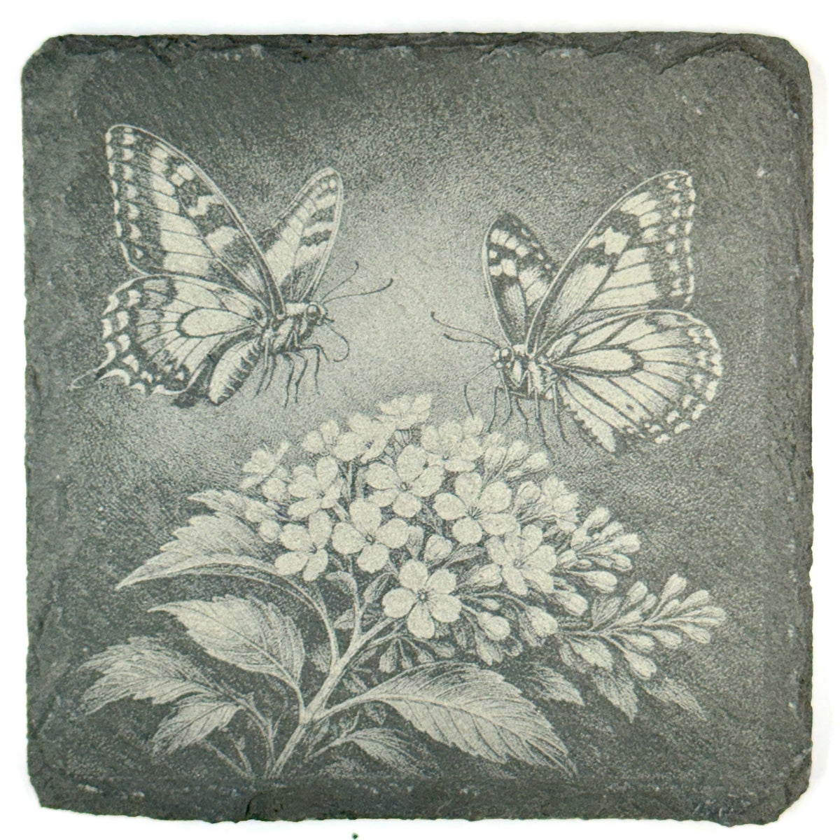 Butterfly Slate Coaster Set, Engraved Garden Flower Drink Coasters