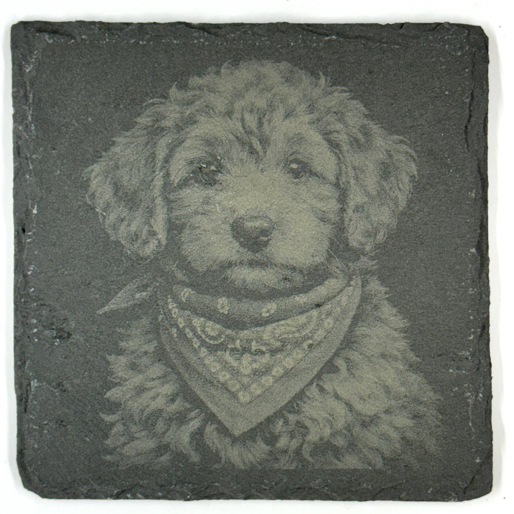 Labradoodle Slate Coaster Set, Engraved Dog Lover Gift