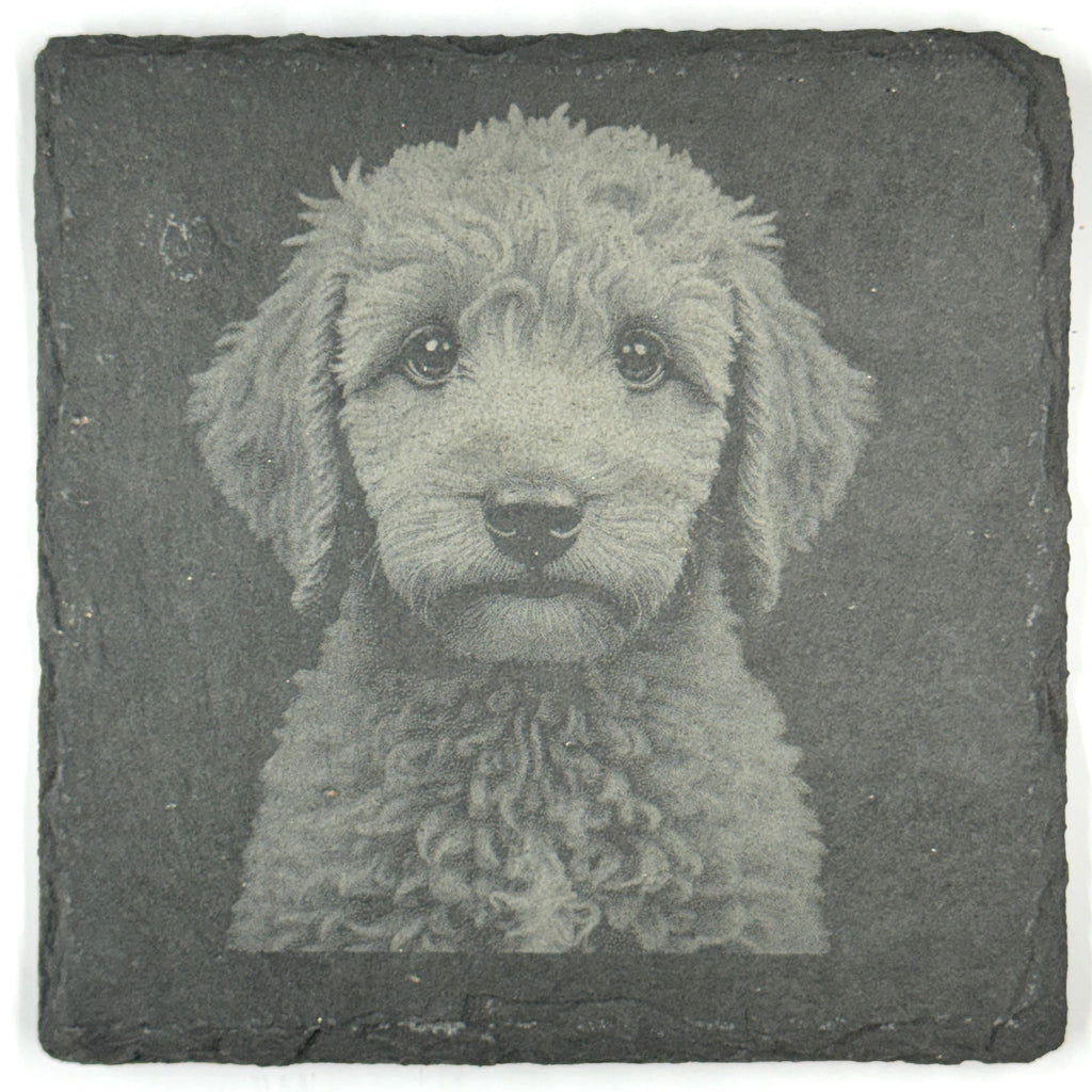 Labradoodle Slate Coaster Set, Engraved Dog Lover Gift