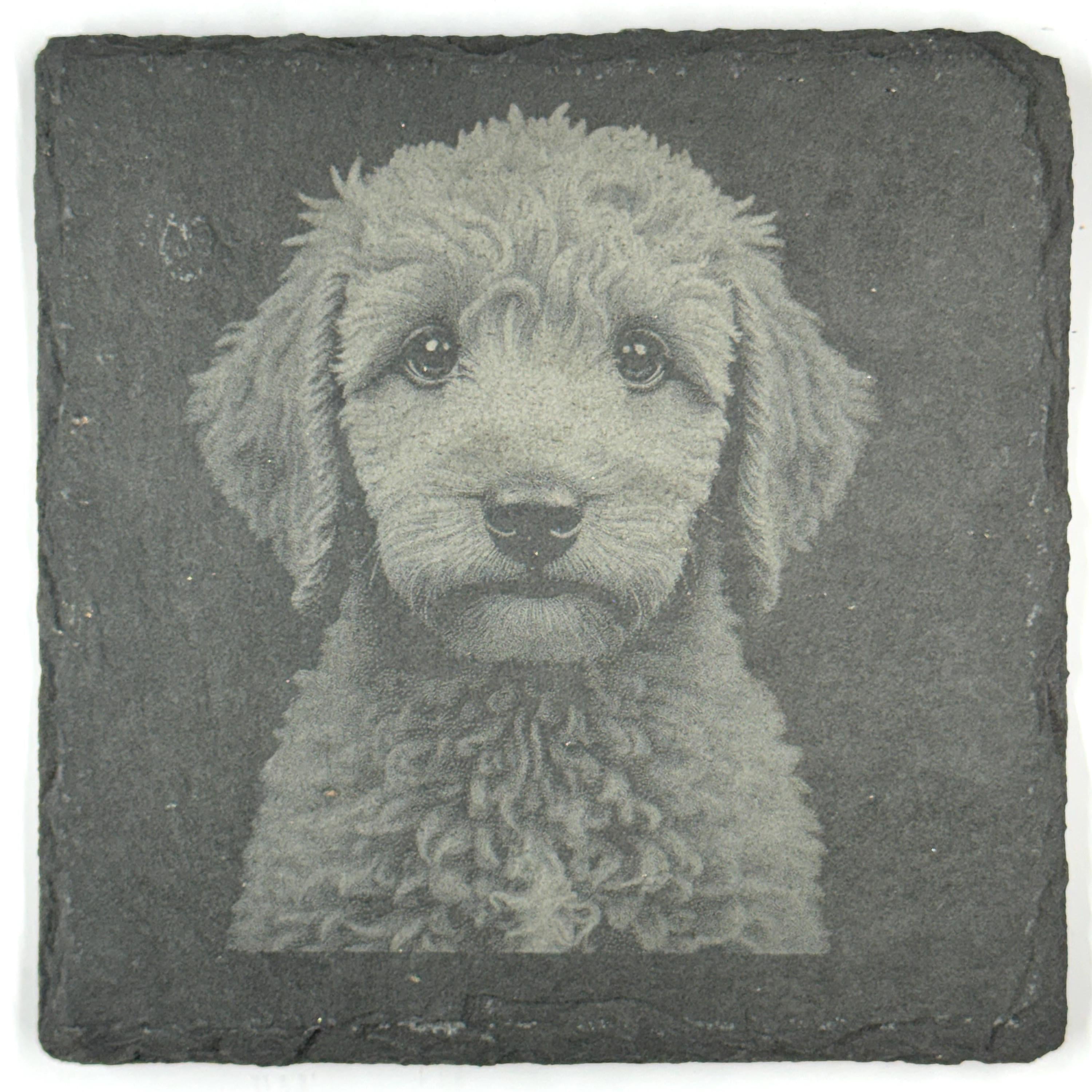 Labradoodle Slate Coaster Set, Engraved Dog Lover Gift
