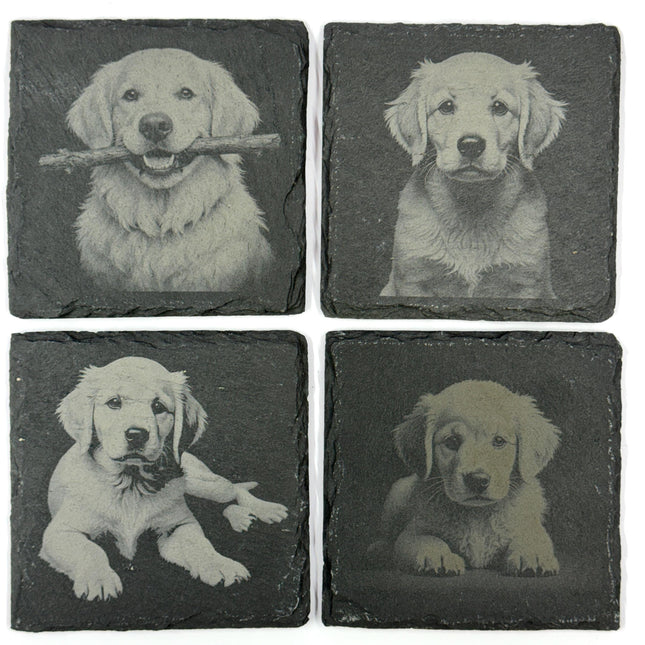 Golden Retriever Slate Coaster Set, Engraved Dog Lover Gift