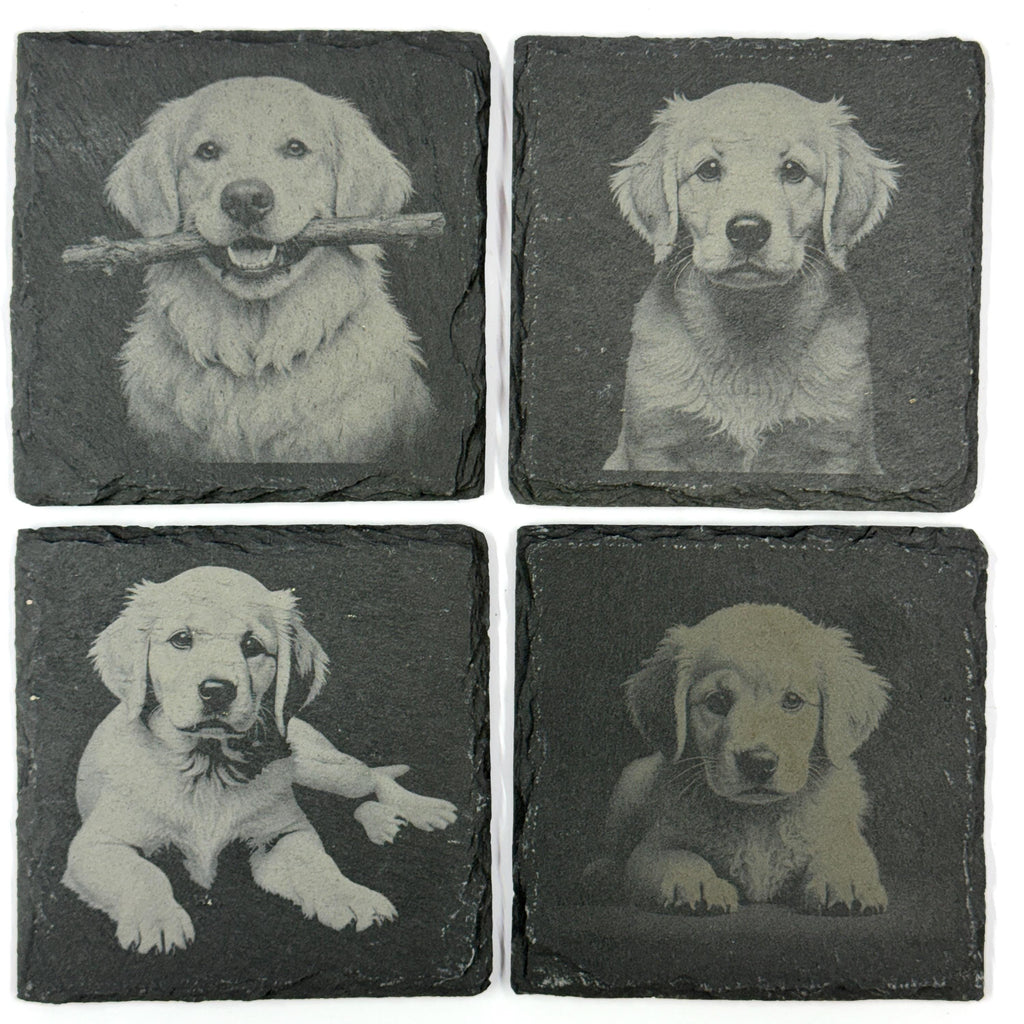 Golden Retriever Slate Coaster Set, Engraved Dog Lover Gift