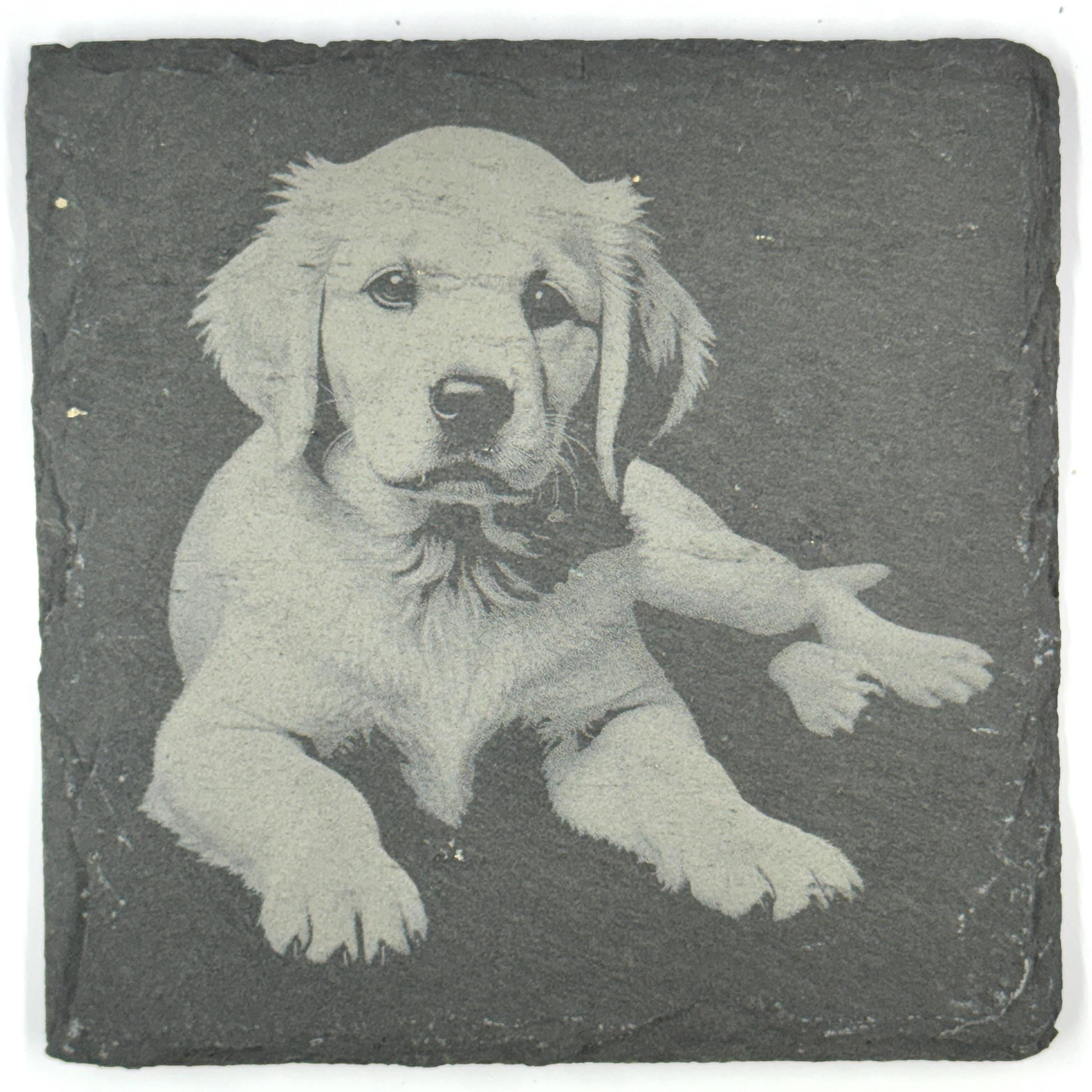Golden Retriever Slate Coaster Set, Engraved Dog Lover Gift