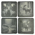 Moose Slate Coaster Set, 4 Pack of Rustic Wildlife Engraved Stone Coasters