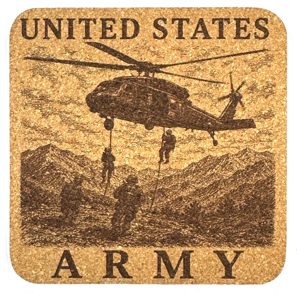 United States Army Cork Coaster Set, 4 Pack of Military Tribute Engraved Coasters