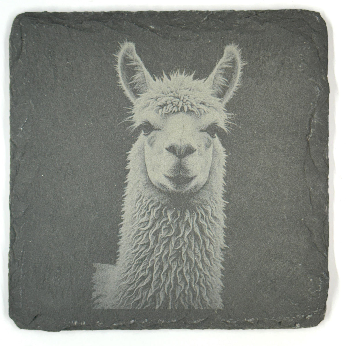 Llama Slate Coaster Set of 4, Rustic Engraved Farm Animal Drink Coasters