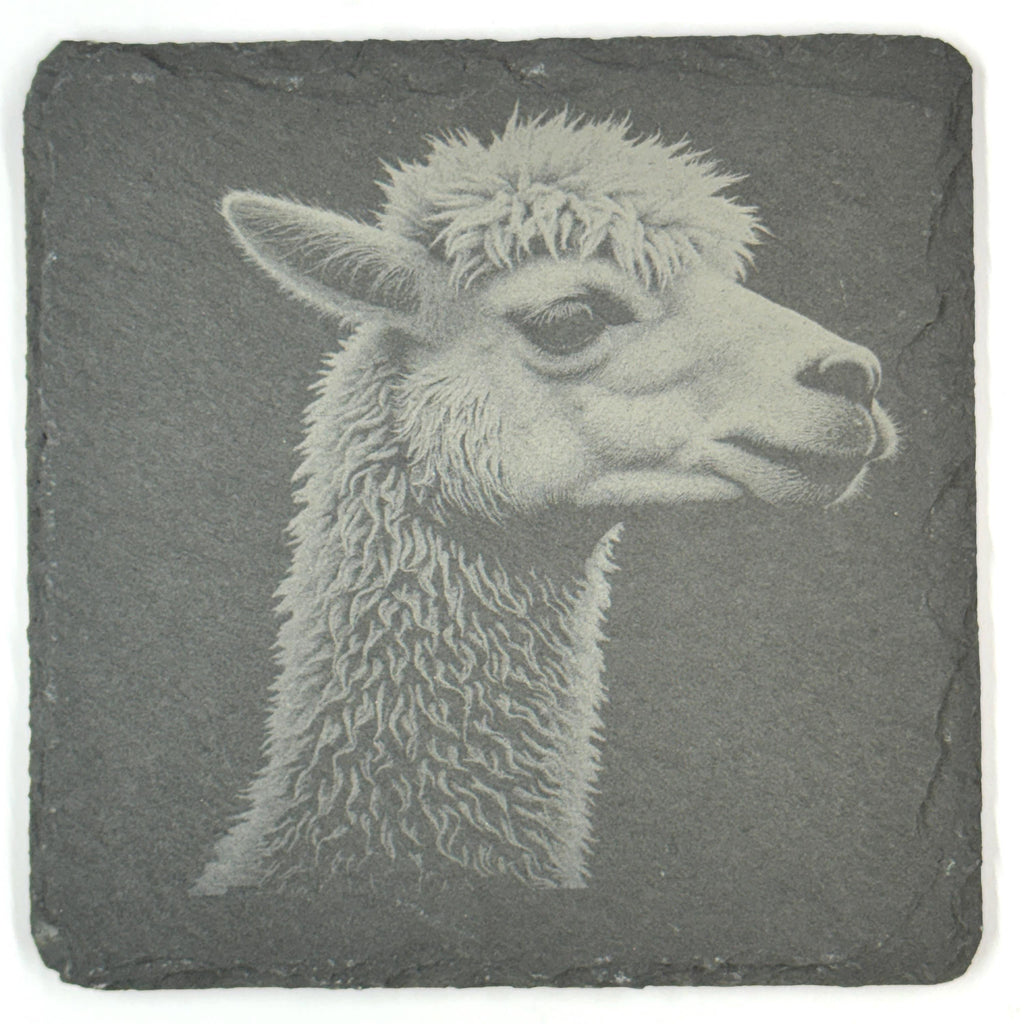 Llama Slate Coaster Set of 4, Rustic Engraved Farm Animal Drink Coasters