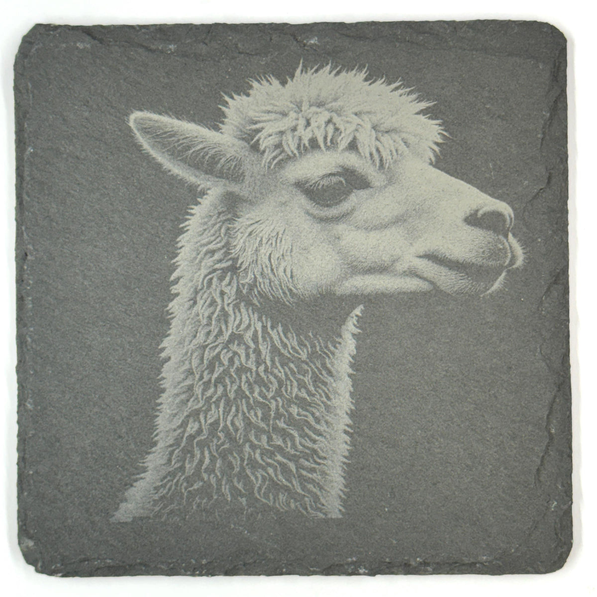 Llama Slate Coaster Set of 4, Rustic Engraved Farm Animal Drink Coasters
