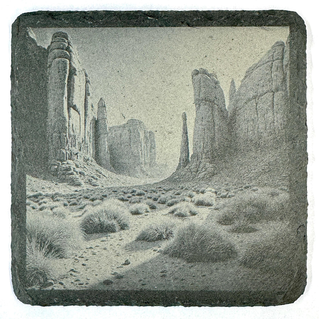 Southwestern Desert Slate Coaster Set, Engraved Saguaro Moon and Canyon Drink Coasters
