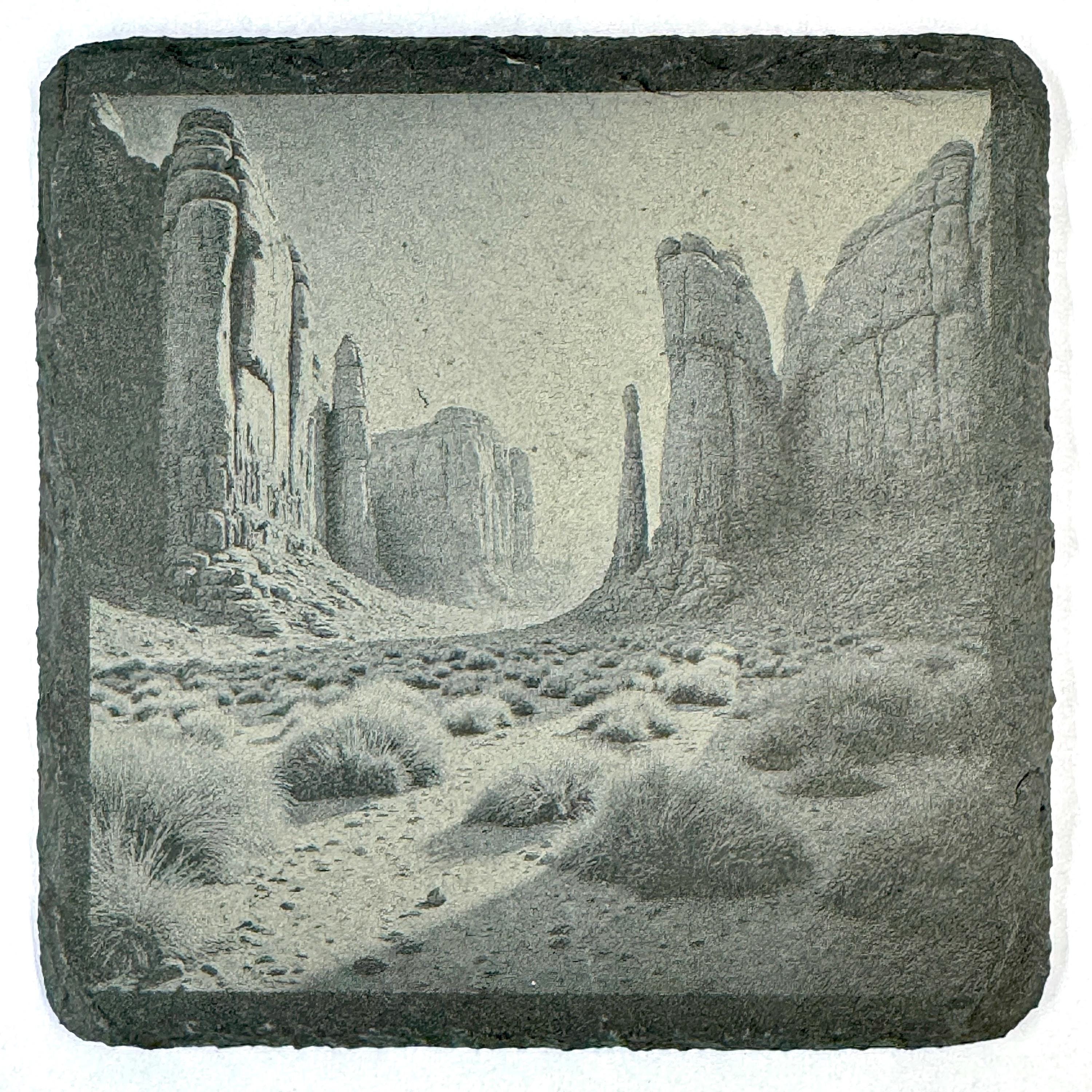 Southwestern Desert Slate Coaster Set, Engraved Saguaro Moon and Canyon Drink Coasters