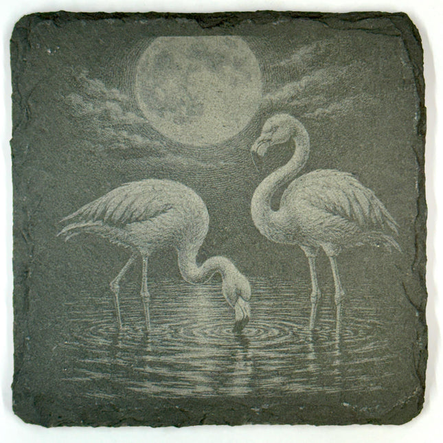 Moonlit Flamingo Slate Coaster Set, Tropical Bird Drink Coasters
