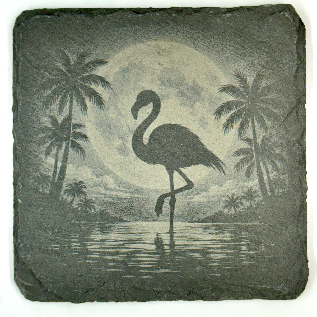 Moonlit Flamingo Slate Coaster Set, Tropical Bird Drink Coasters