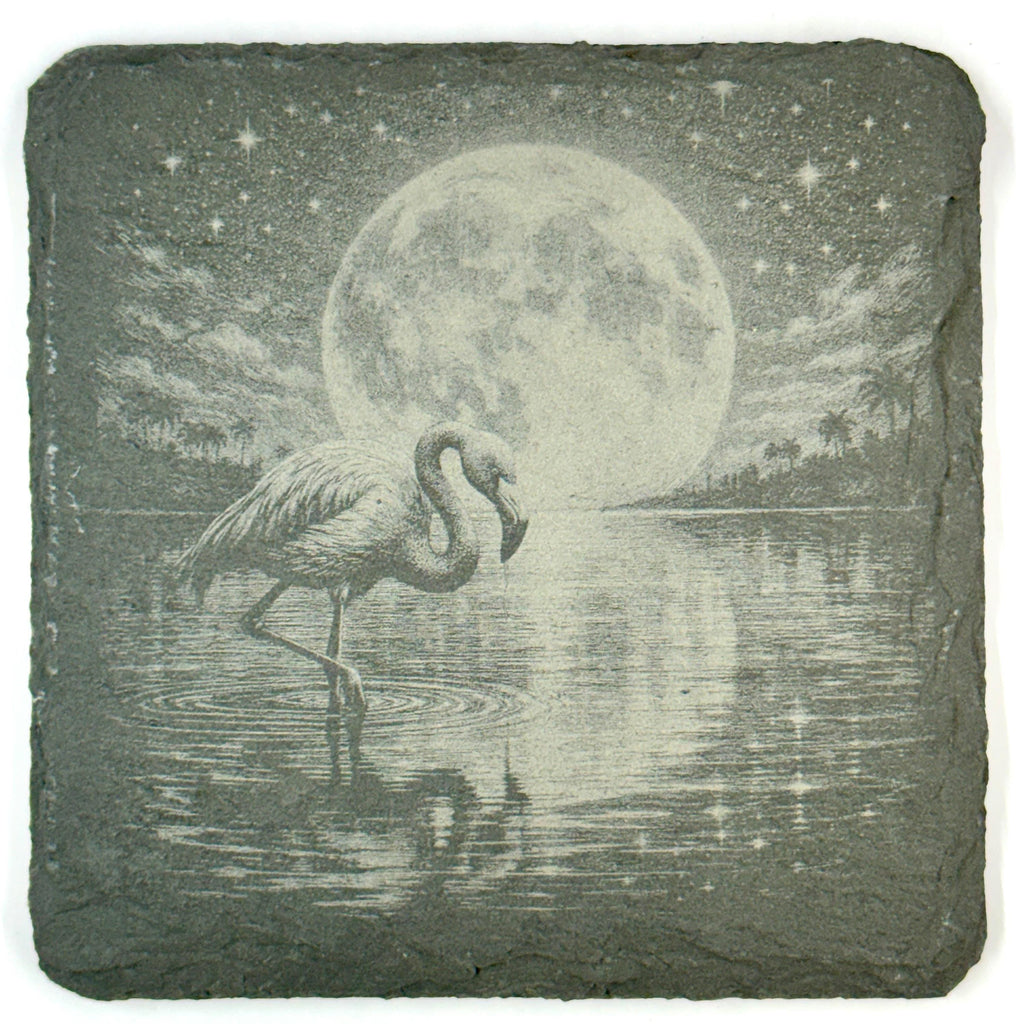 Moonlit Flamingo Slate Coaster Set, Tropical Bird Drink Coasters