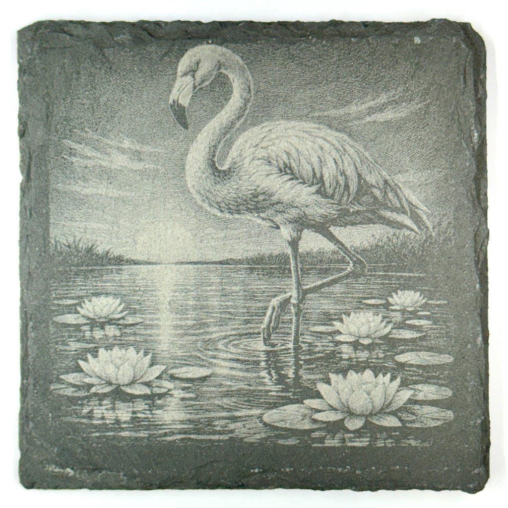 Moonlit Flamingo Slate Coaster Set, Tropical Bird Drink Coasters