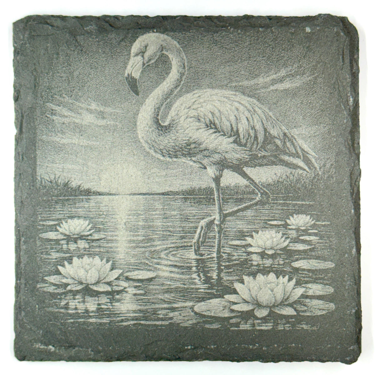 Moonlit Flamingo Slate Coaster Set, Tropical Bird Drink Coasters