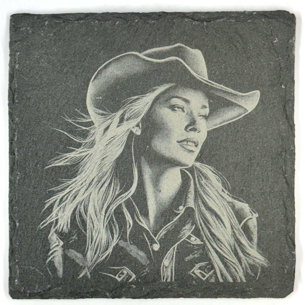 Cowgirl and Horse, Western Style Set of 4 Laser Engraved Coasters