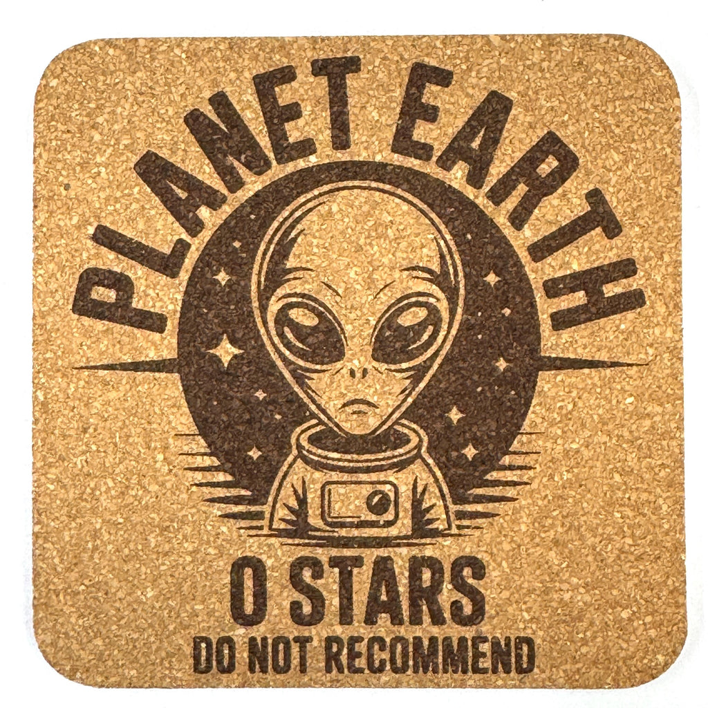Funny Alien Cork Coaster Set, UFO Area 51 Sci-Fi Drink Coasters