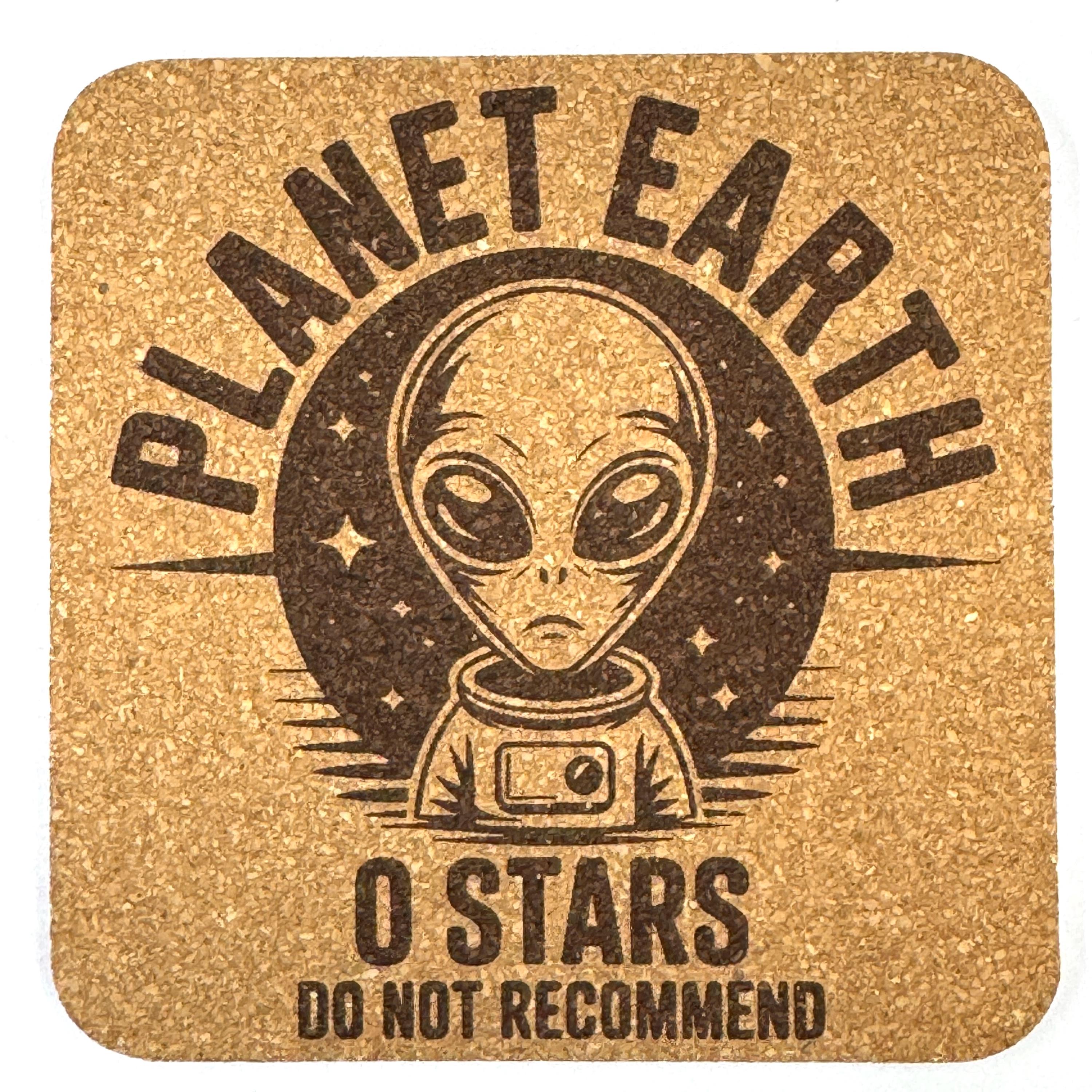 Funny Alien Cork Coaster Set, UFO Area 51 Sci-Fi Drink Coasters